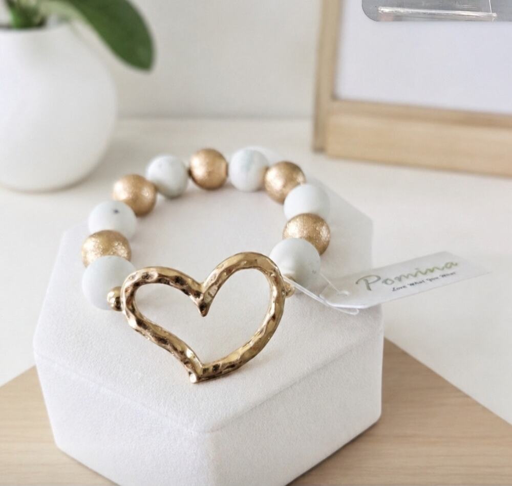 Pomina White Gold Heart Stretch Bracelet New